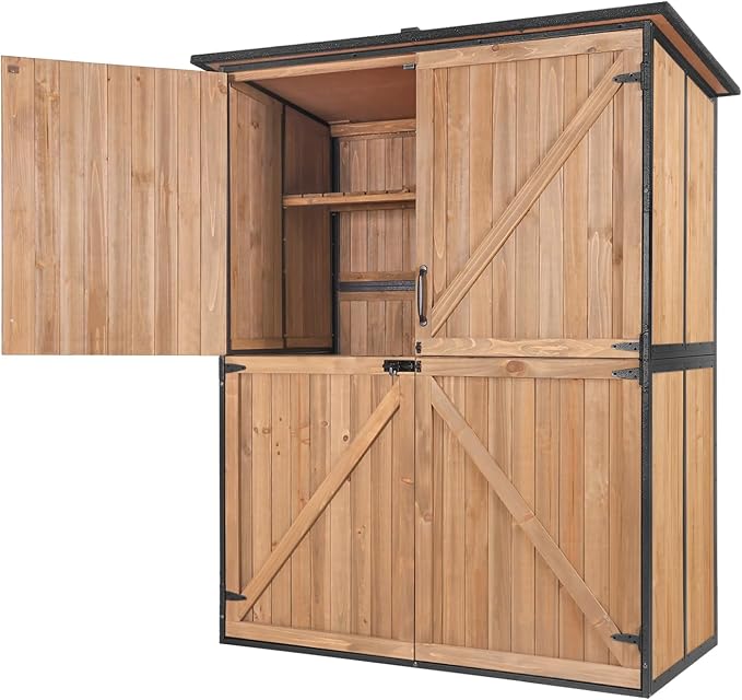 Outdoor Storage Shed with Metal Frame, Large Wooden Tool Cabinet with by GUTINNEEN