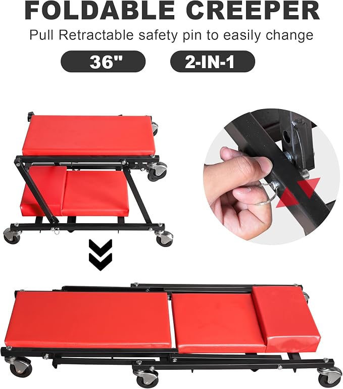 TCE 36" Rolling Foldable Automotive Creeper, 2-in-1 Garage Shop Creeper - Image 4
