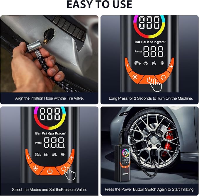 NEXPOW NP17 Portable Air Compressor, 150 PSI Digital Tire Inflator, Fast - Image 9