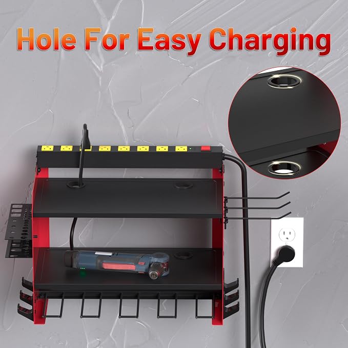 Power Tool Organizer Wall Mount wtih Charging Station, 4 Drill Holder Wall Mount - Image 8