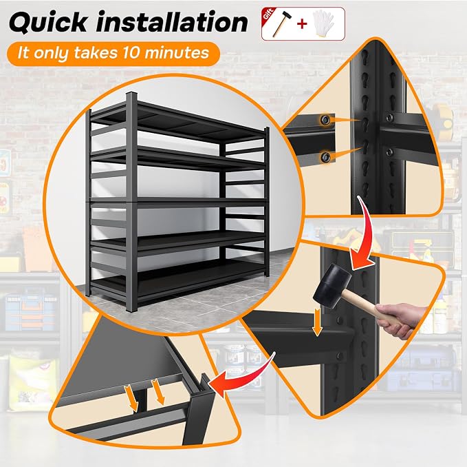 Metal Garage Shelving, 5 Tier Adjustable 3600 lbs Capacity Metal Storage - Image 5