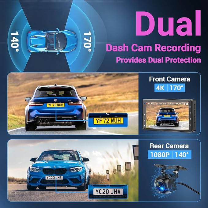 Dash Cam Front and Rear, Dash Cam 4K WiFi/APP Control Dashcam W/ 64GB Card Dash - Image 5