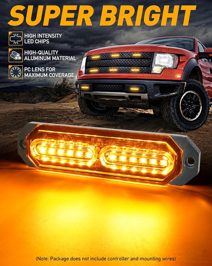 HLauto 1200T Emergency Strobe Grille Lights: 8pcs 12 LED Sync Feature Safety - Image 2