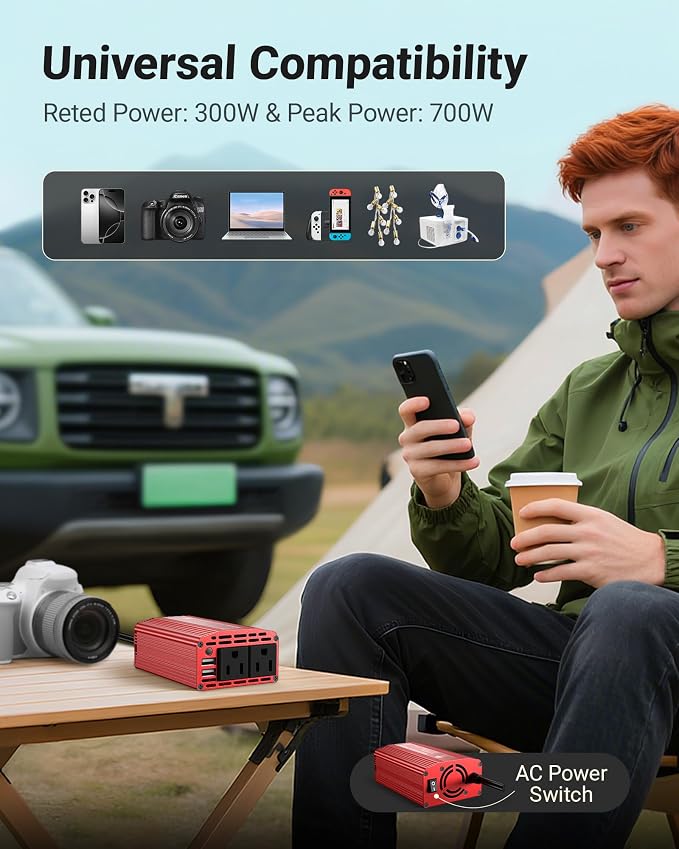 BESTEK Power Inverter DC 12V to AC 110V - 300W Car Plug Adapter Outlet - Car - Image 6
