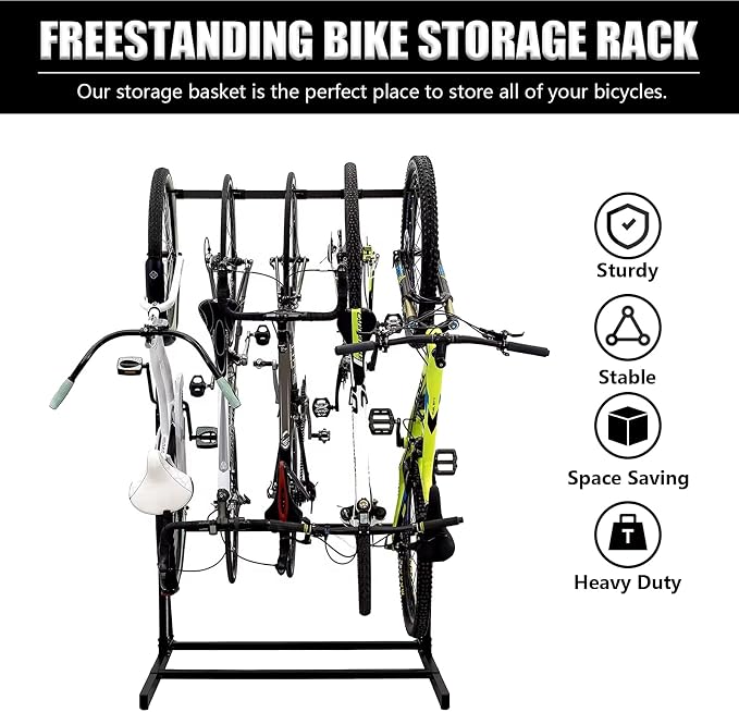 Upright Bike Stand, 5-Bike Stand Rack, Indoor Bike Storage Standing Bike - Image 2