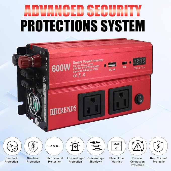 HITRENDS 600W Car Inverter, 12V DC to 110V AC, - Image 4