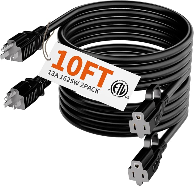 HUANCHAIN 10 ft Indoor Outdoor Black Extension Cord Waterproof, 16/3 Gauge by huanchain