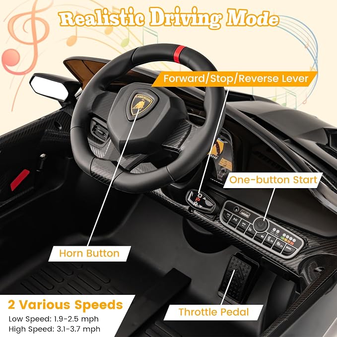 Costzon Ride on Car, Lamborghini Licensed 12V Battery Powered 4WD Sports Car - Image 2