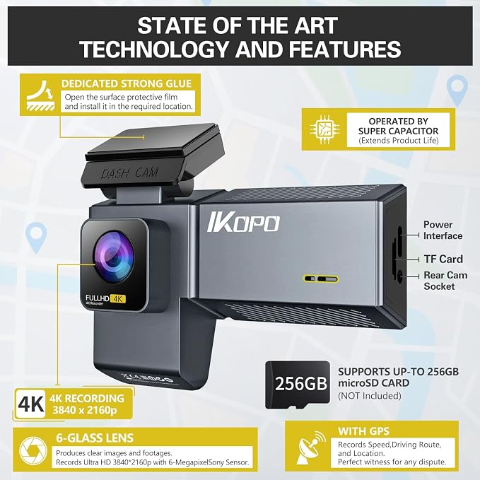 4K Dash Cam Front and Rear and Inside, UHD 2160P Night Vision 3 Channel Dash - Image 3