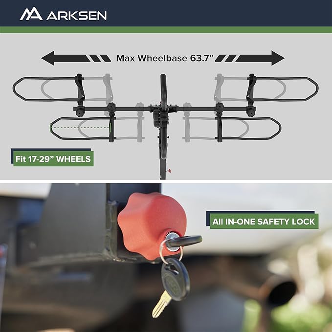 Arksen 2" Hitch Mounted Foldable Rack Quick Release Handle Smart Tilting 2-Bike - Image 6