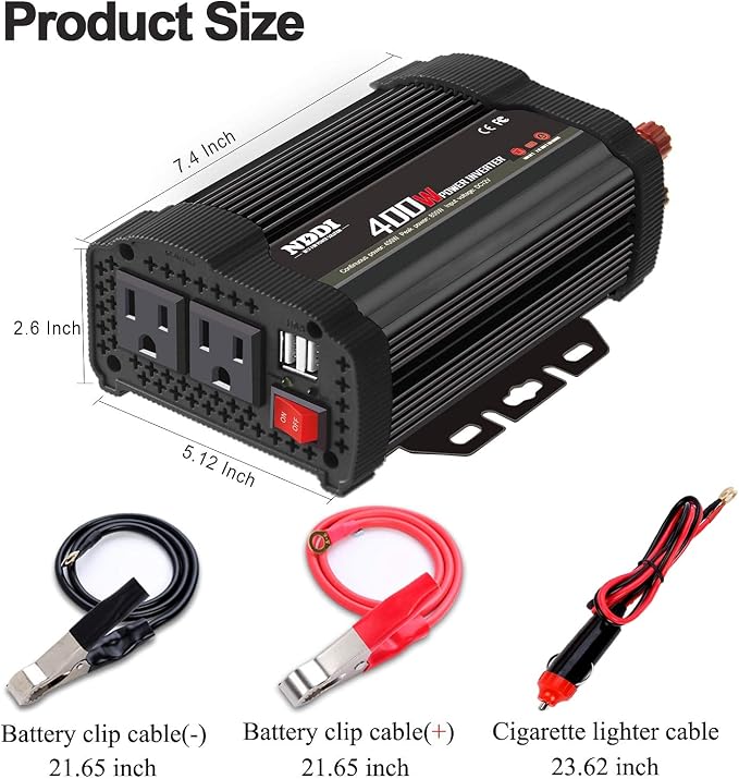 400W Car Power Inverter, DC 12V to 110V AC Converter - Image 4