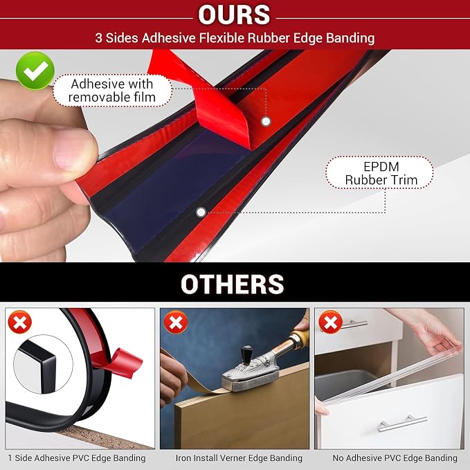 Rubber Edge Trim, Flexible Self-Adhesive U Shaped Peel and Stick Edge Banding - Image 3