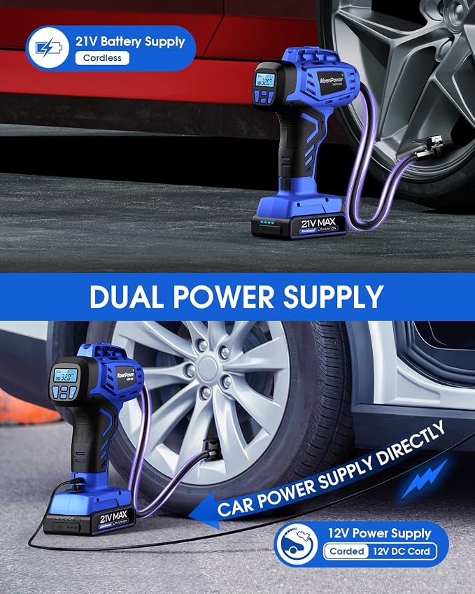 Smart Cordless Tire Inflator Portable Air Compressor Rechargeable 21V Battery - Image 4