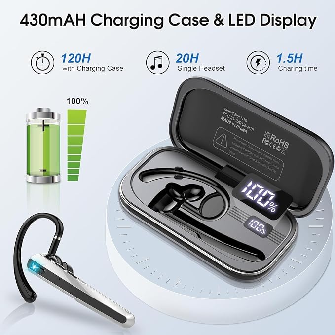 Bluetooth Headset V5.3, Wireless Earpiece - Image 5