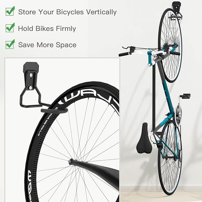 Bike Wall Mount with Fixed Hook, Heavy Duty Bike Storage Rack, Bike Rack - Image 3