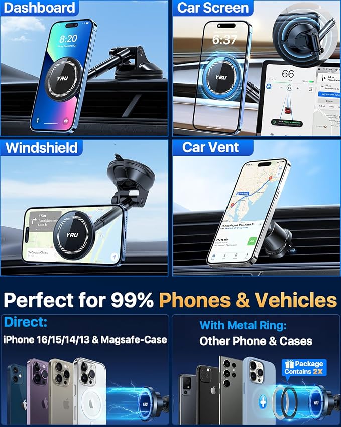 YRU Magnetic Phone Holder for Car【Patented & Super Magnet】 for MagSafe Car - Image 5