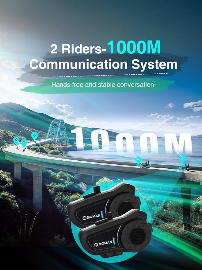 Moman Motorcycle Intercom, H2 Pro【2 Pack Carbon】 Helmet Headset Wireless - Image 3