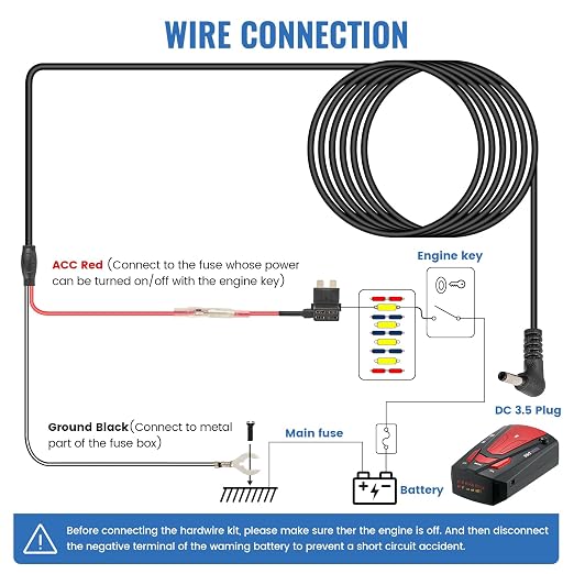 EWAY Radar Detector Hardwire Kit, DC3.5 Direct Wire Wiring Kit - Image 5