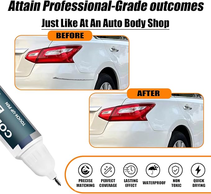 Q10 White Touch Up Paint for Nissan, Car Paint Pen Scratch Repair Two-In-One - Image 2