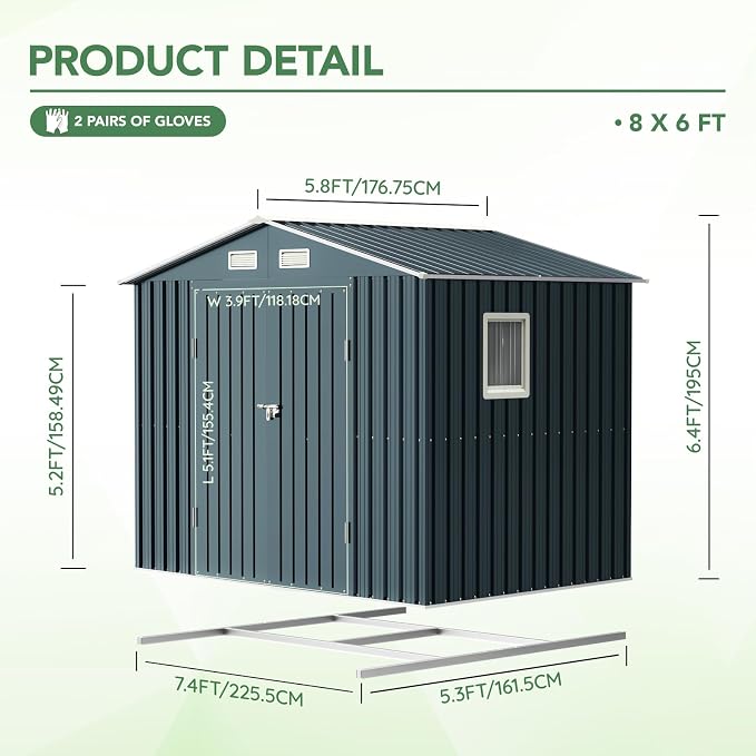 Breezz 6x8FT Outdoor Steel Storage Shed - Image 2