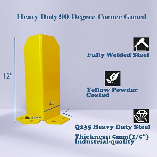 Pallet Rack Post Protectors 12" Height Steel Pallet Rack Guard, Safety Yellow - Image 3