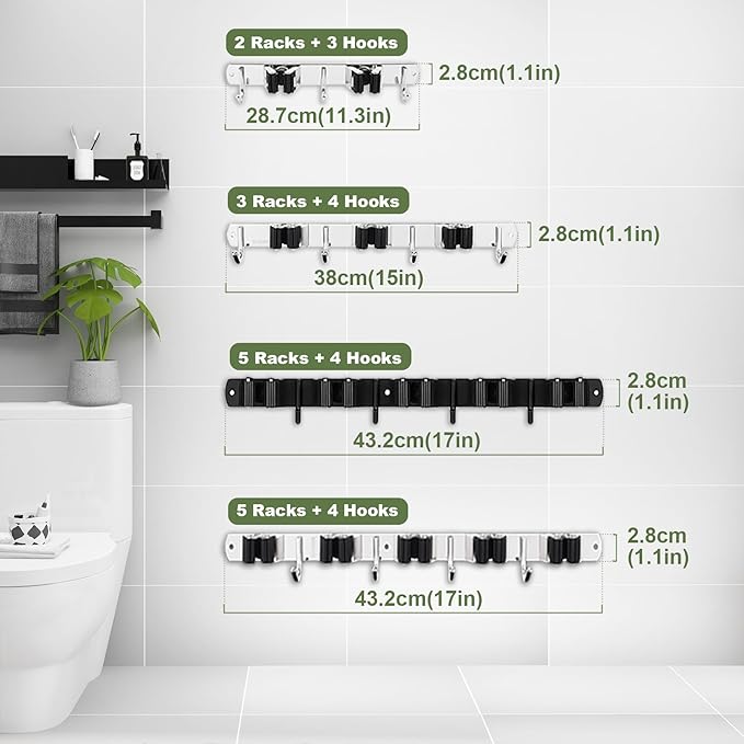 AceMining 5 Racks and 4 Hooks Mop and Broom Holder Wall Mount, Broom Organizer - Image 8