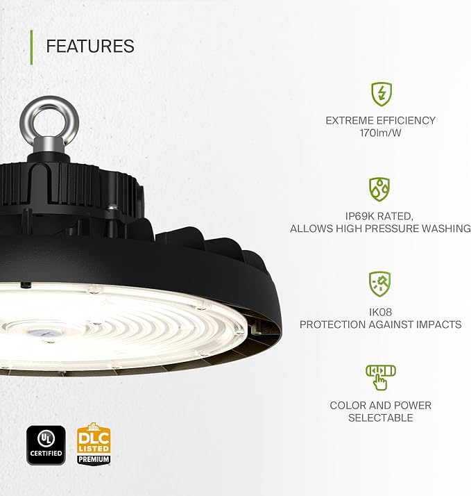 ASD LED High Bay UFO Light Fixture, Commercial Shop Lighting | 3CCT, IP69K - Image 3