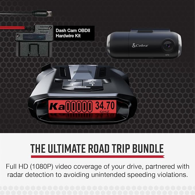 Cobra RAD 700i Radar Detector & SC 201 Smart Dash Cam + 2.5A OBD Port to Micro - Image 2