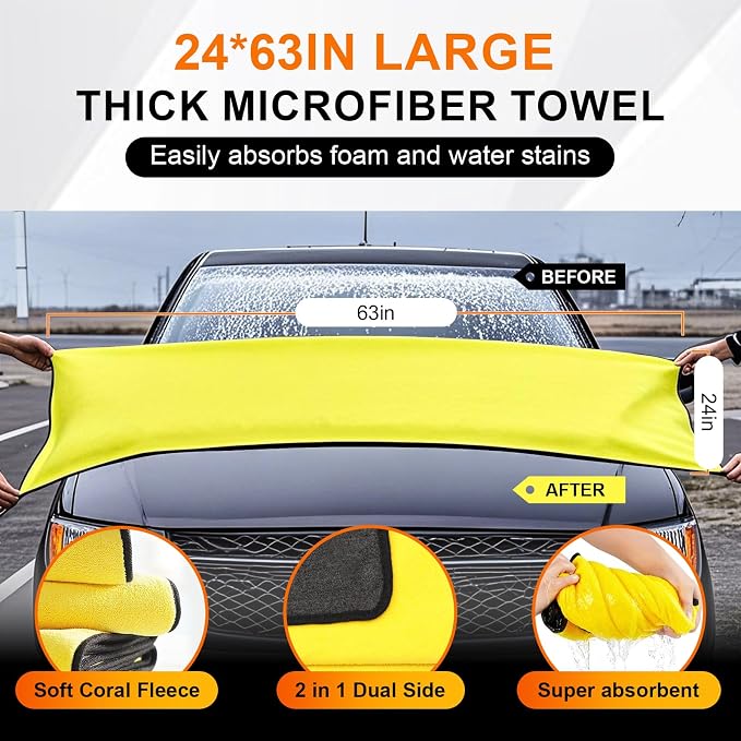 Car Wash Brush with Long Handle, 2 Replaceable Microfiber Mop Heads and 1 - Image 3