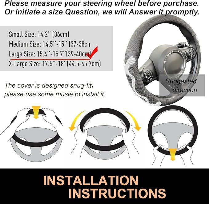 PINCTROT Large Size Comfy Grip Steering Wheel Cover, Anti-Slip Design, - Image 6