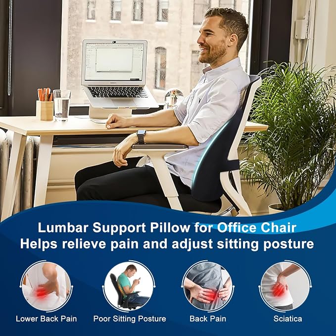 QUTOOL Lumbar Support Pillow for Office Chair, Memory Foam Low Back Support - Image 2