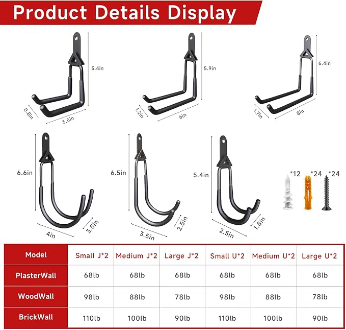 12 Pack Garage Hooks, Detachable Garage Storage Hooks Steel Heavy Duty Utility - Image 2