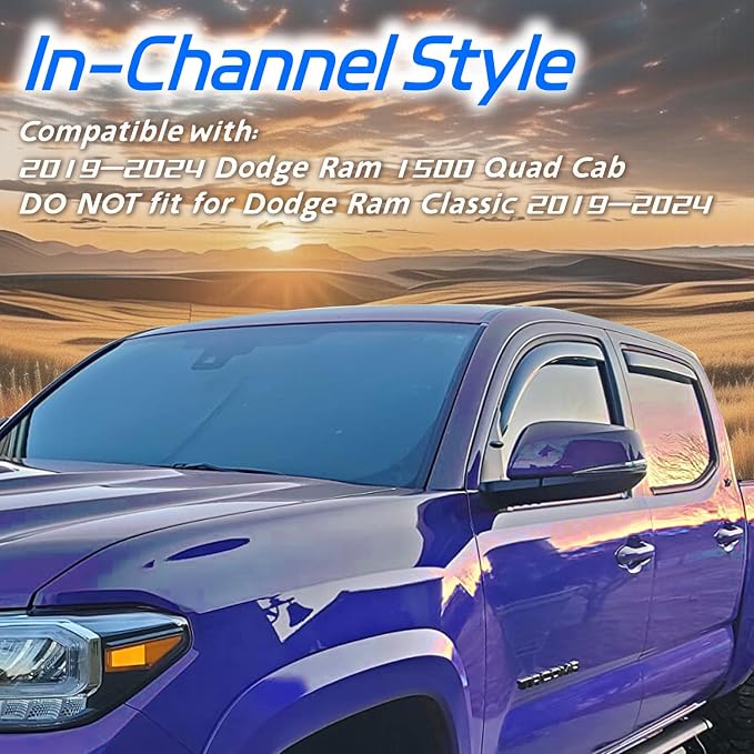 4 PCS in-Channel Rain Guards for Trucks 2019-2024 Dodge Ram 1500 Quad Cab - Image 3