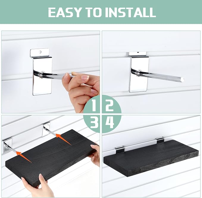 4 Pack Wooden Slatwall Shelf, 16.1" D x 6.7" W x 1.1" H Slatwall Shelves - Image 5