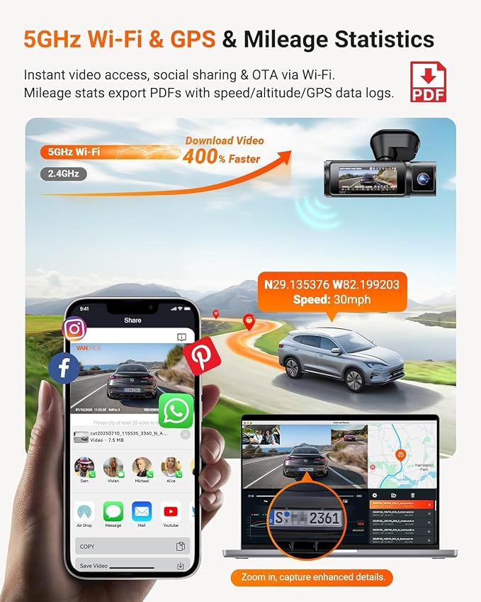 Vantrue N4 Pro S 4K 3 Channel Dash Cam w/Triple STARVIS 2, 4K+1080P+2.5K Front - Image 8