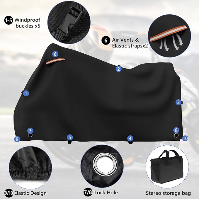 STARTWO Motorcycle Covers Waterproof Outdoor Storage Heavy Duty All Season - Image 3