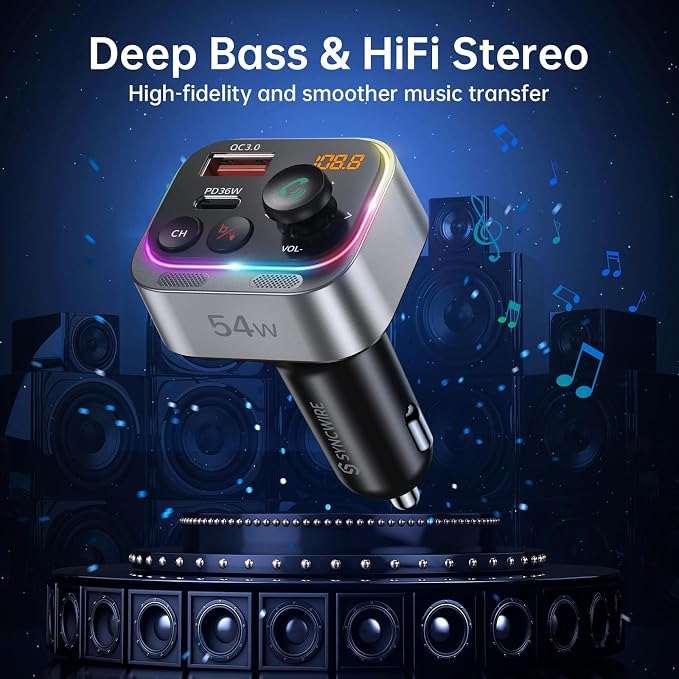 Syncwire Bluetooth 5.4 FM Transmitter Car Adapter 54W Wireless Radio Receiver - Image 6