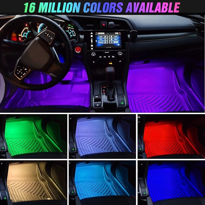 Nilight 4PCS USB Interior Car Lights 48 LEDs RGB LED Strips Lights - Image 7