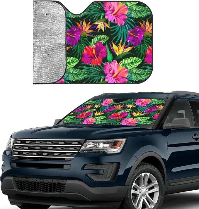 Tropical Flowers Car Windshield Sunshade Front Window Sun Visor Protector - Image 3
