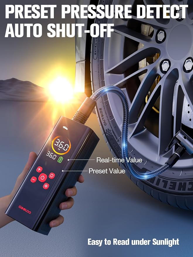 GOOLOO AP150 PRO Tire Inflator Portable Air Compressor, Upgraded UI Color LED - Image 4