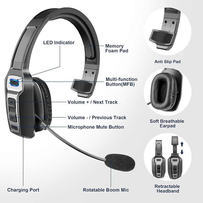 Trucker Bluetooth Headset, V5.2 Wireless Headset - Image 2