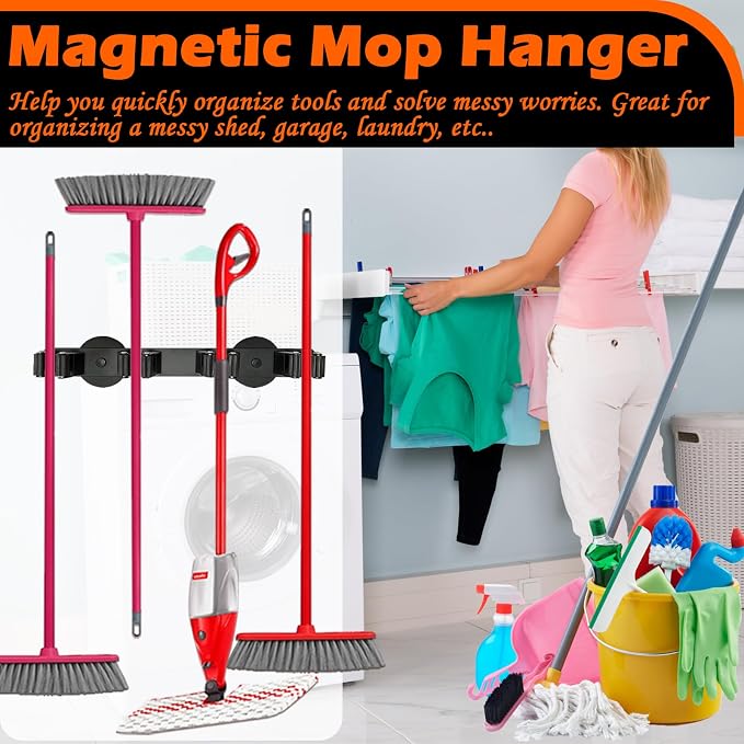 Heavy Duty Magnetic Broom Holder, Strong Magnetic Mop Hanger - Image 2