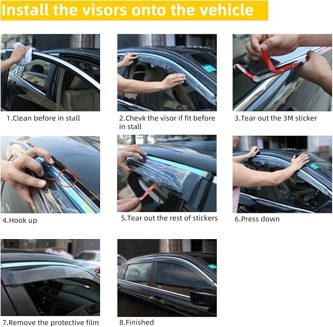 4pcs Smoke Tint With Chrome Trim Outside Mount Tape On/Clip On Style PVC Sun - Image 3