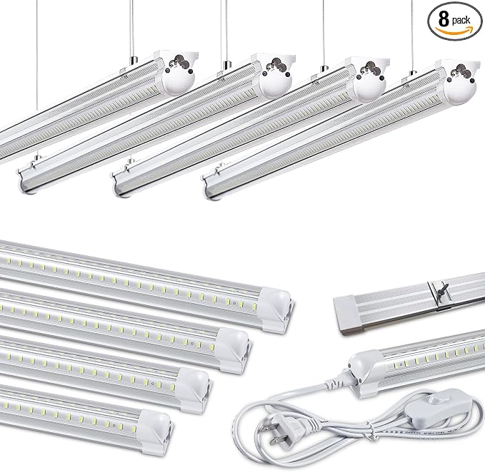 8Pack 4FT LED Shop Light Garage Lights, 50W 6000K 7500LM White Light, by Skymoatled