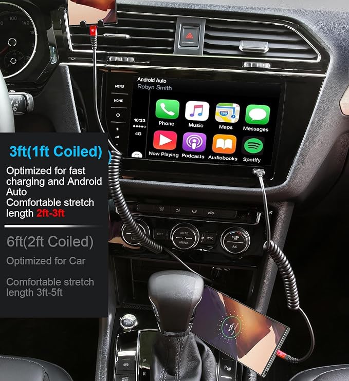 Coiled USB C Cable for Car 3FT & 6FT, USB C to USB C Fast Charging Cable USB - Image 4