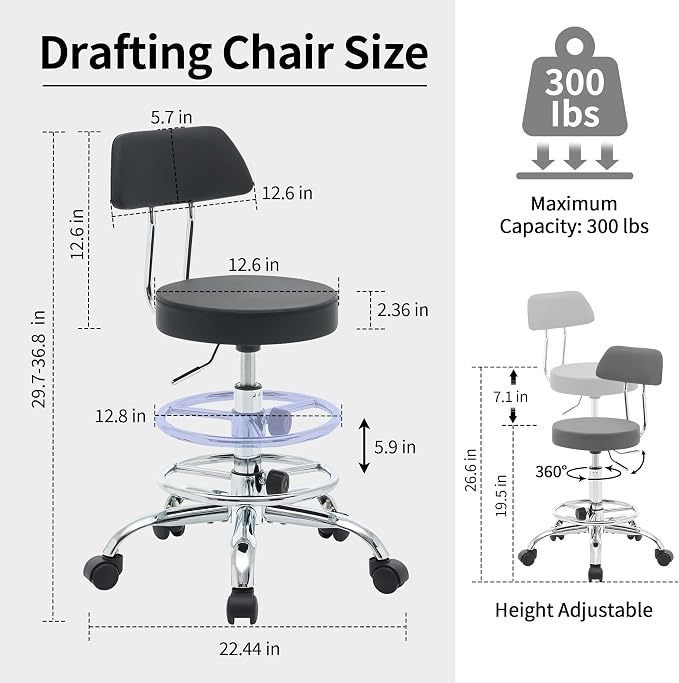 Office Chair with Back Work Stool with Footrest - Image 2