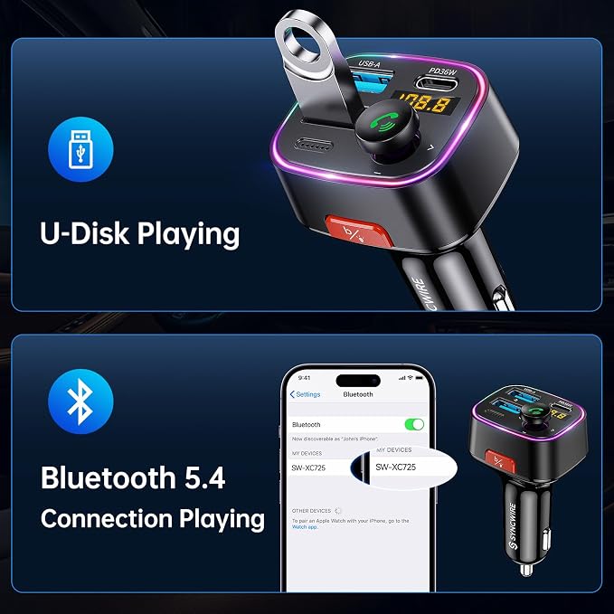 Syncwire Bluetooth 5.4 FM Transmitter Car Adapter 48W Wireless Radio Music - Image 5