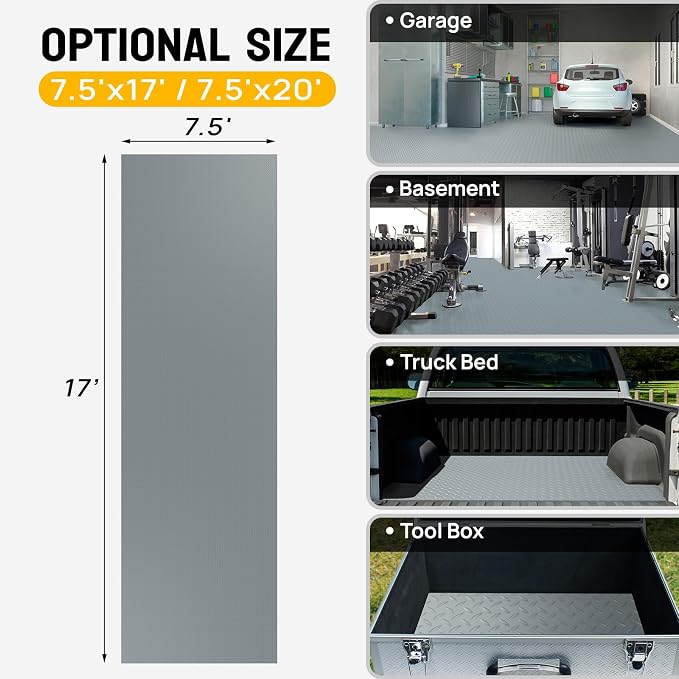 TUFFIOM 7.5 x 17 FT Garage Floor Mat, Thickened Diamond Plate PVC Garage Mats - Image 6