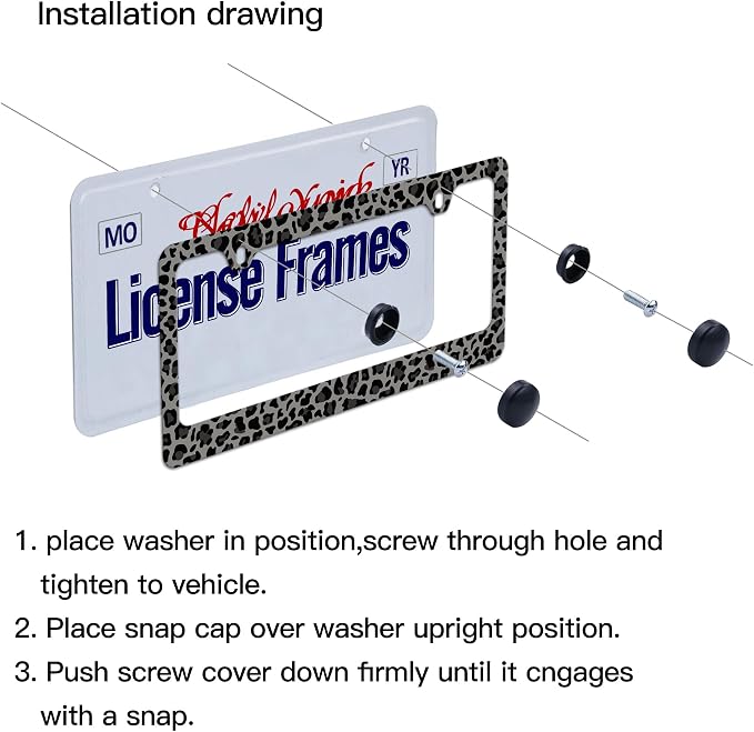 Stainless Steel Black Cheetah License Plate Holder Leopard Print License Plate - Image 2