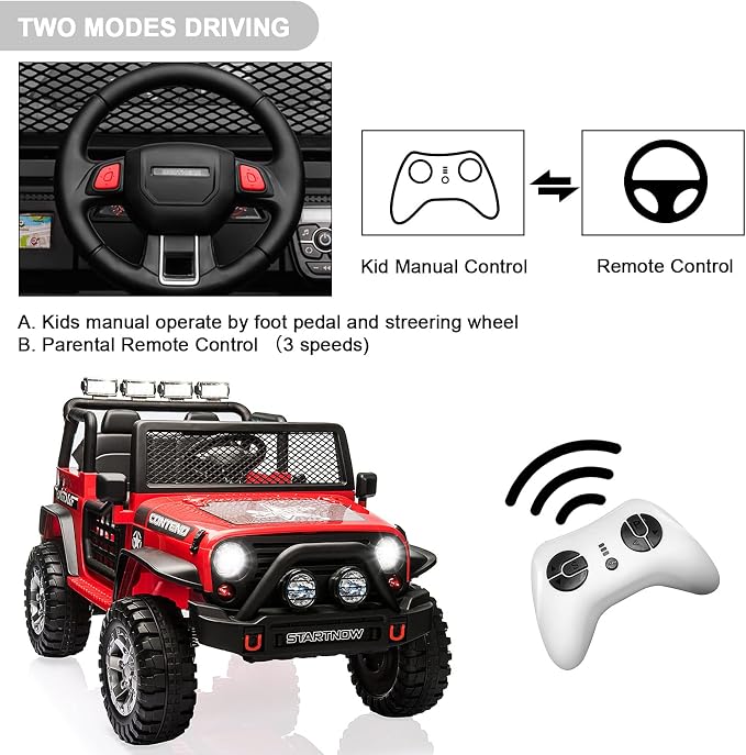 2-Seater Kids Ride on Truck Car, 12V Battery Powered Electric Vehicle - Image 4
